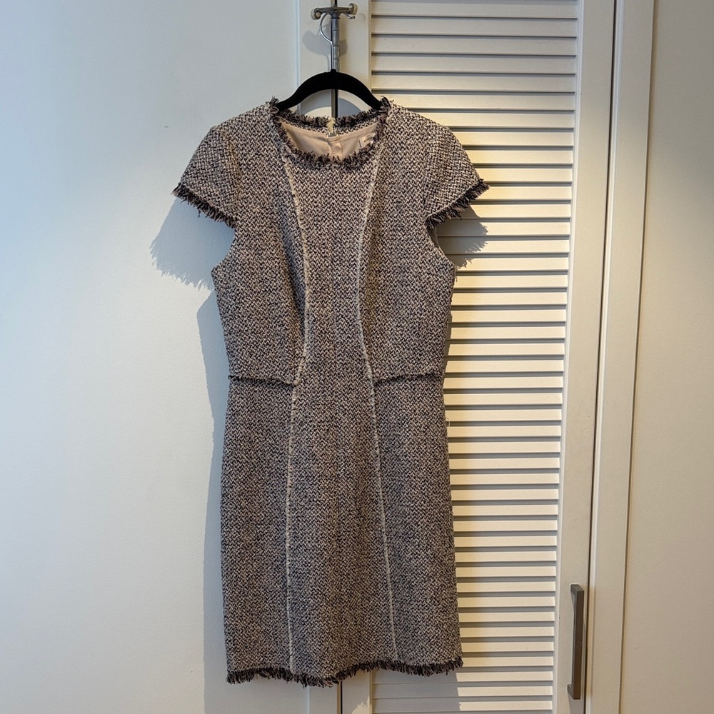 Rebecca Taylor Tweed Sheath Dress in purple, grey and cream
